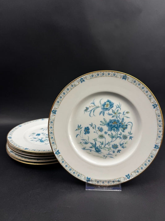Suite de 6 assiettes à dessert Haviland Limoges Nankin décor bleu et or