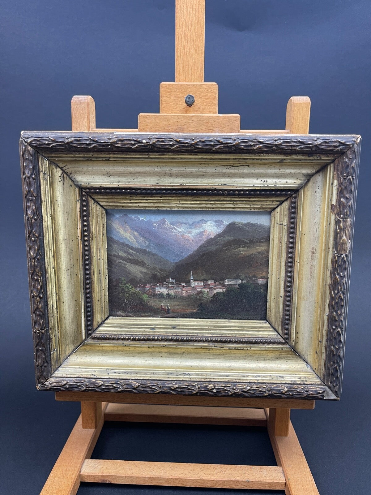 Huile sur panneau, école Suisse 19ème, Paysage montagneux