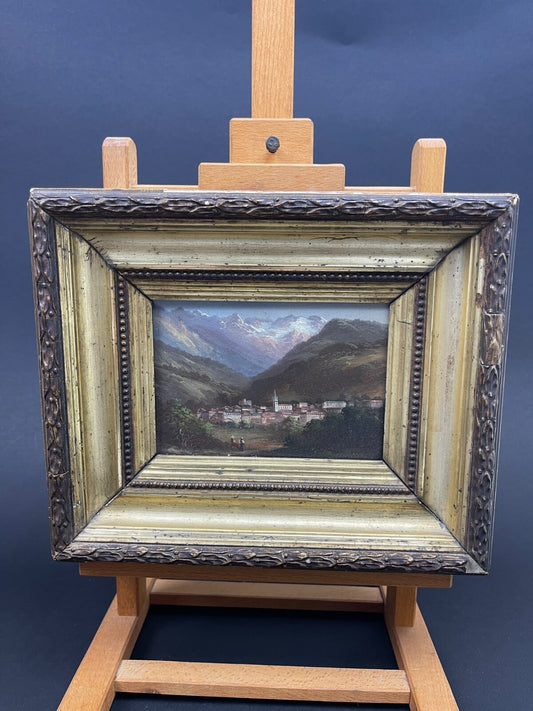 Huile sur panneau, école Suisse 19ème, Paysage montagneux