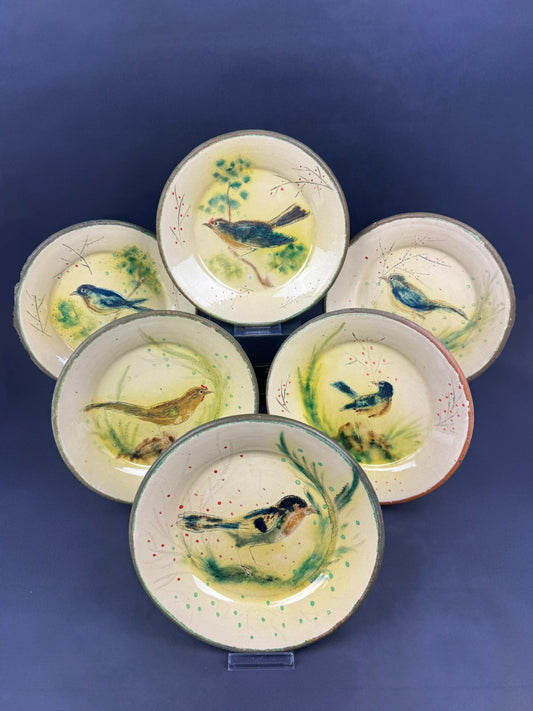 Service à dessert signé Costa Diaz – 6 assiettes plates – faïence catalane 1950