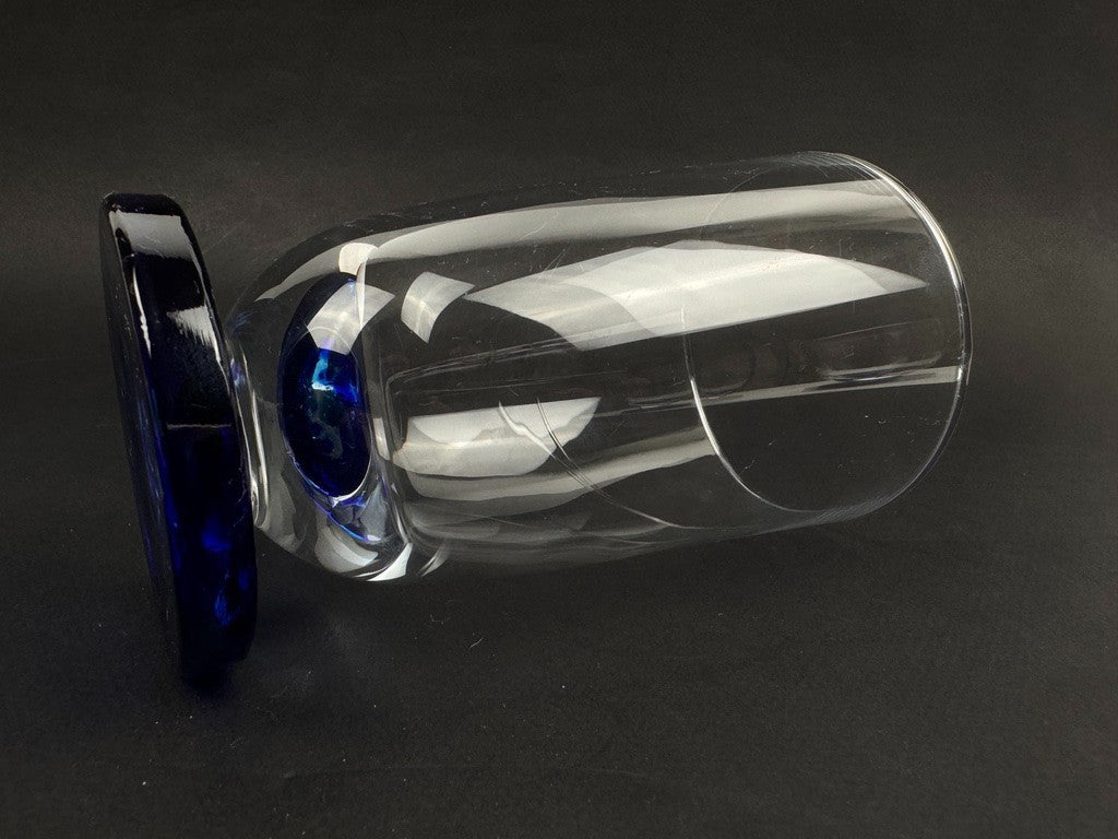 Série de 3 verres à orangeade en cristal – pied bleu cobalt