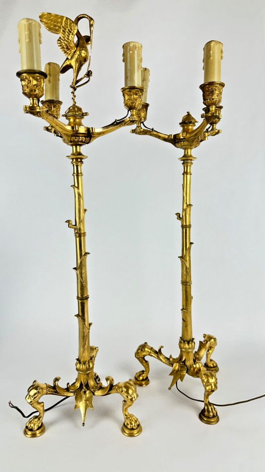 Louis Ferdinand Barbadienne (attribué à) - Paire de candélabres à la cigogne