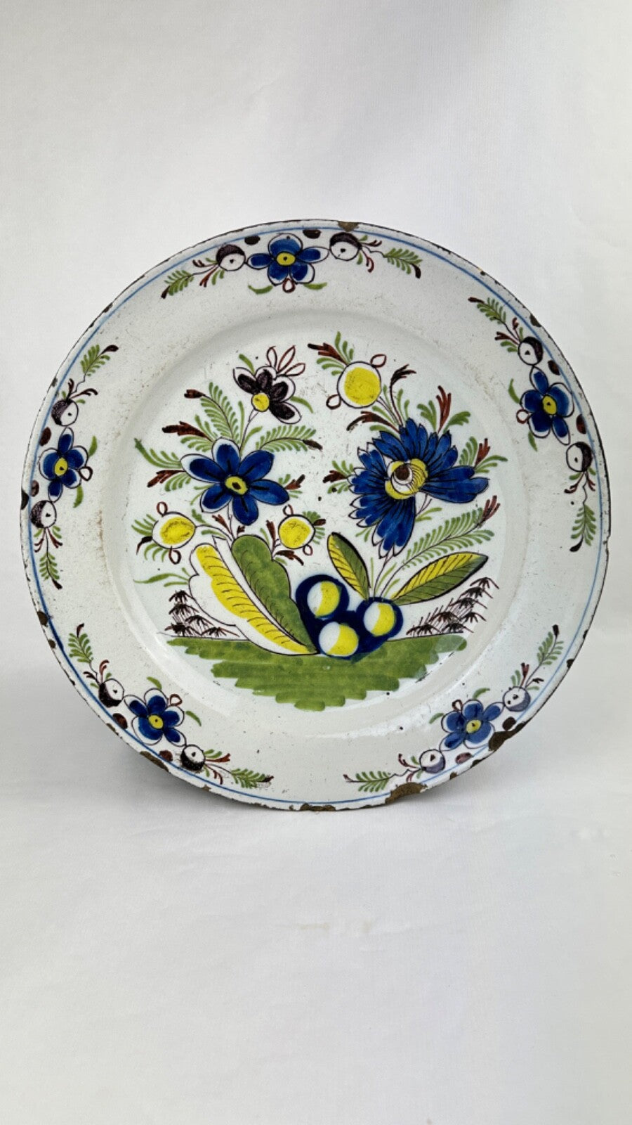 Grand plat en faïence de Delft Blanc Bleu 18ème 35,5 cm