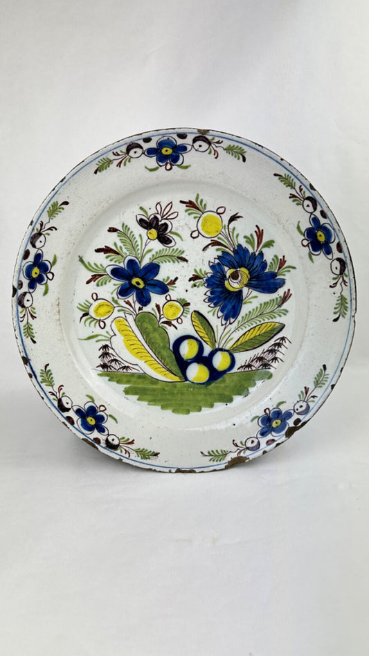 Grand plat en faïence de Delft Blanc Bleu 18ème 35,5 cm