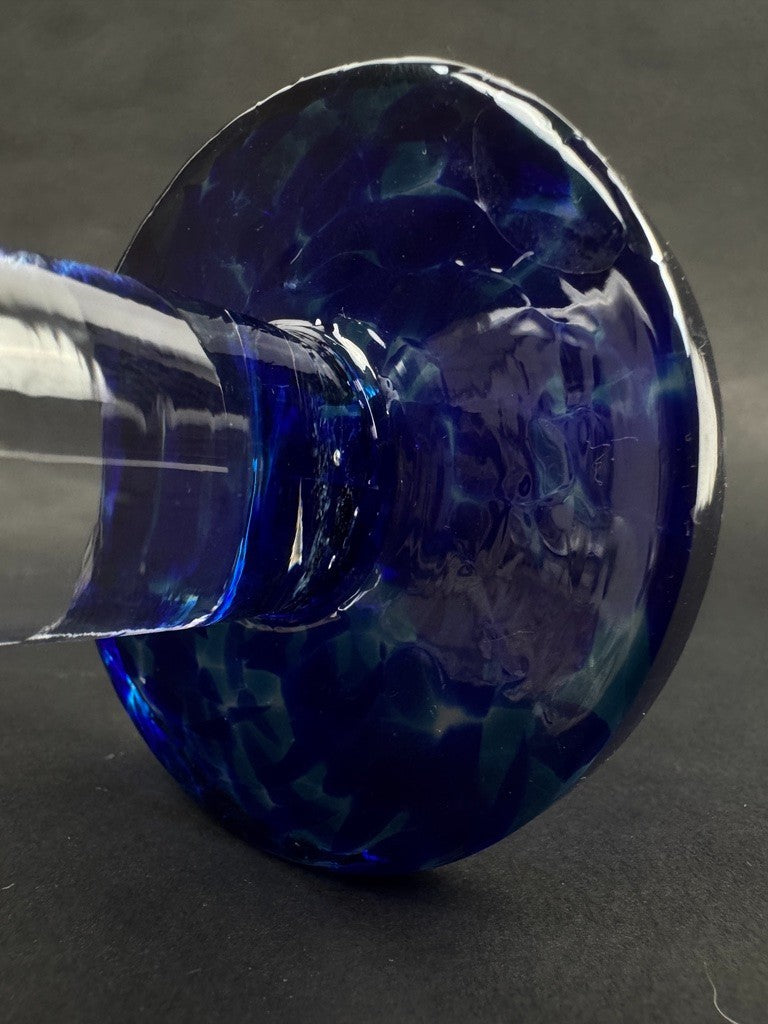 Série de 4 Très grands verres à eau Murano pied bleu