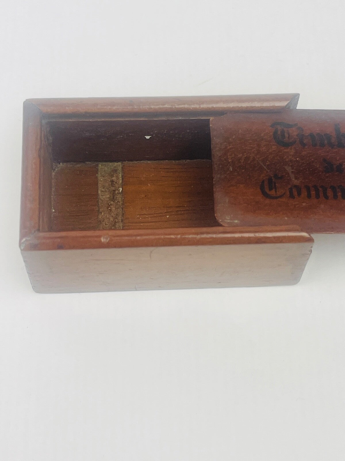 Ancienne boîte à timbres en acajou, timbres de commerce