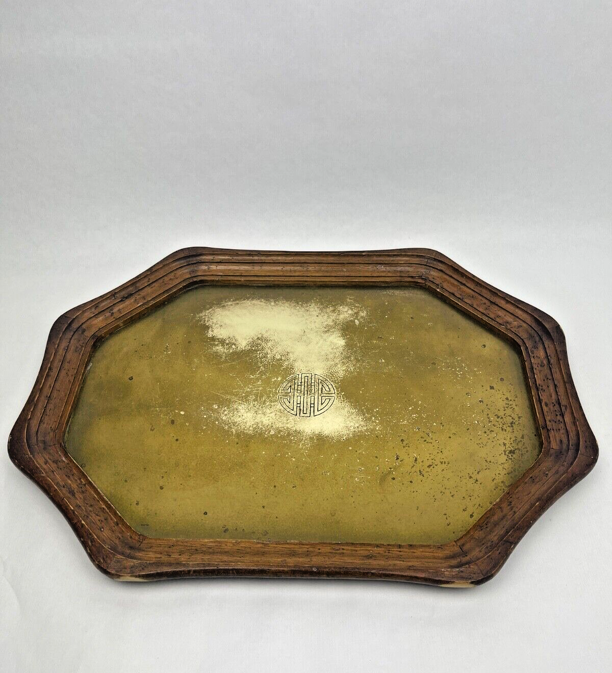Plateau Asiatique En Laiton Et Bois Symbole bonheur et longévité