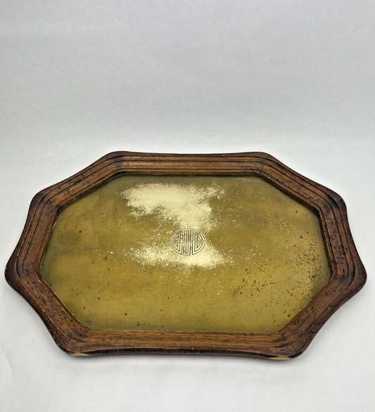 Plateau Asiatique En Laiton Et Bois Symbole bonheur et longévité