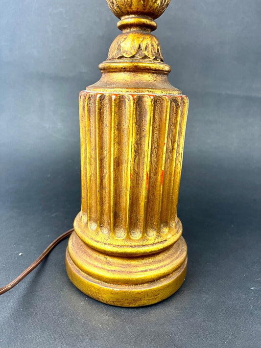 Pied De Lampe En Bois Doré De Forme Colonne