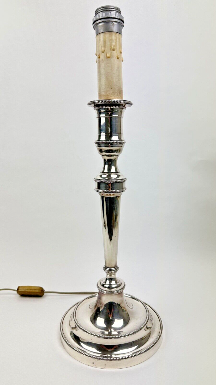 Grand Pied De Lampe En Bronze Argenté, Grand Bougeoir