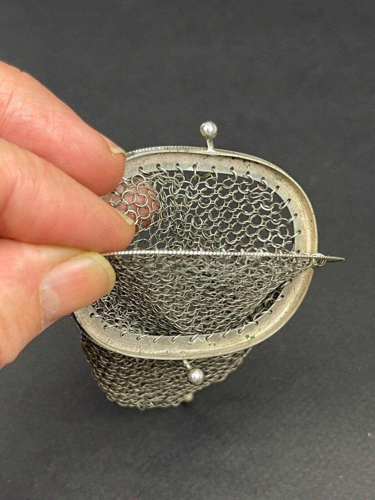 Ancienne petite bourse, aumônière en argent massif Pomar