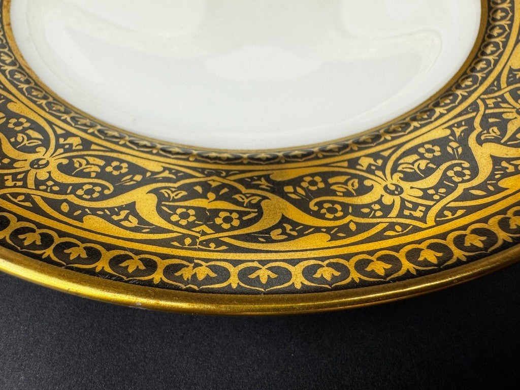 6 assiettes anciennes Limoges F Legrand noir et or, 18,5 cm