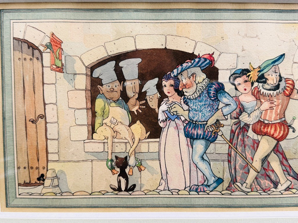 André Reuze (1896–1984) Aquarelle originale Scène de rue médiévale