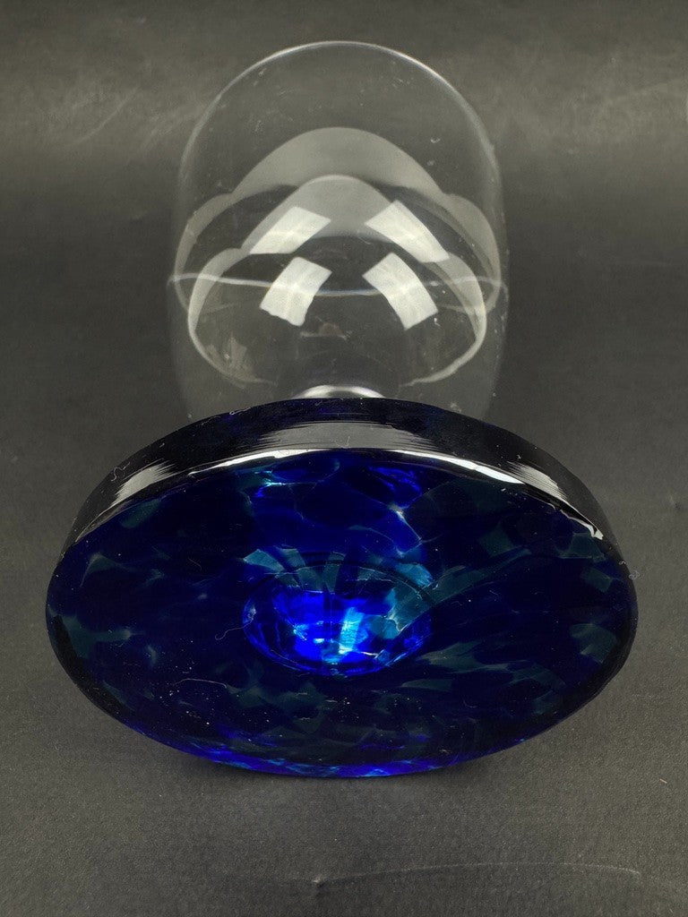 Série de 4 Très grands verres à eau Murano pied bleu