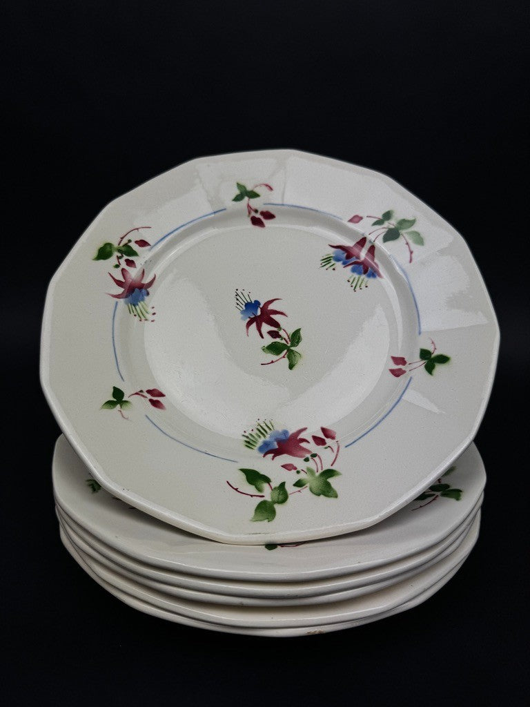 Lot de 6 assiettes plates Sarreguemines, modèle Bermudes – vers 1950