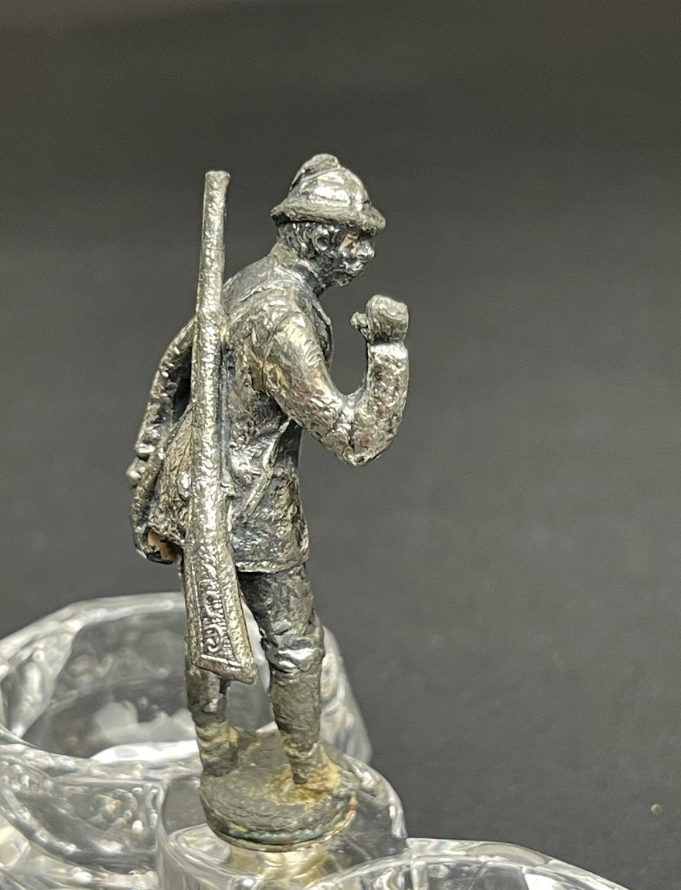 Saleron En Cristal Saint-louis, Figurine De Chasseur ou de soldat bronze argenté