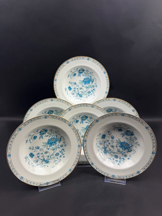 Suite de 6 assiettes à soupe Haviland Limoges Nankin décor bleu et or
