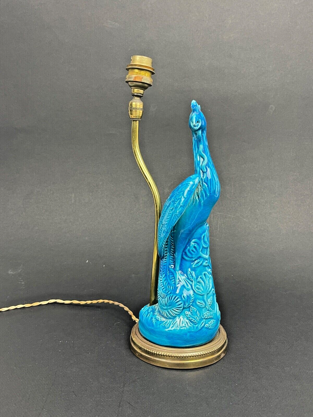 Pied De Lampe En Porcelaine Bleue De Chine, Phoenix