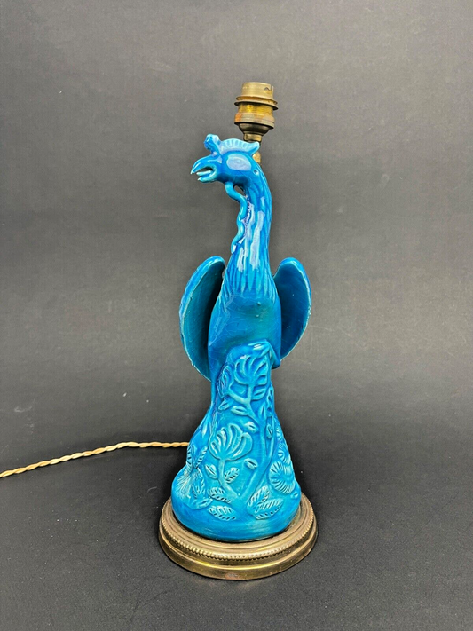Pied De Lampe En Porcelaine Bleue De Chine, Phoenix