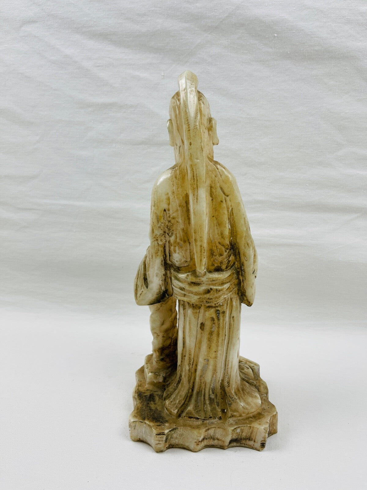 Ancienne grande statuette, moine, sage chinois en albâtre