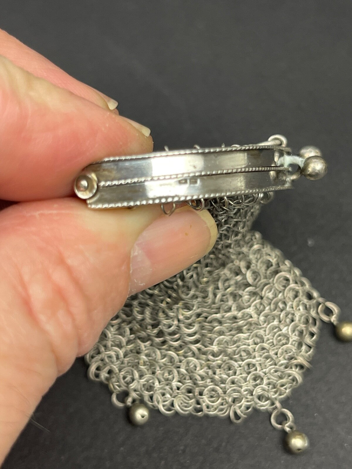 Ancienne petite bourse, aumônière en argent massif Pomar