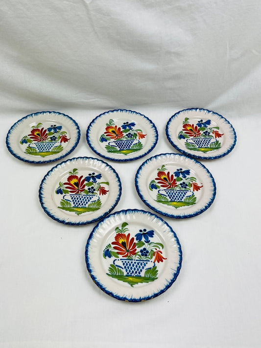 Lot de 6 assiettes Auvillar à décor de Corbeille Fleurie