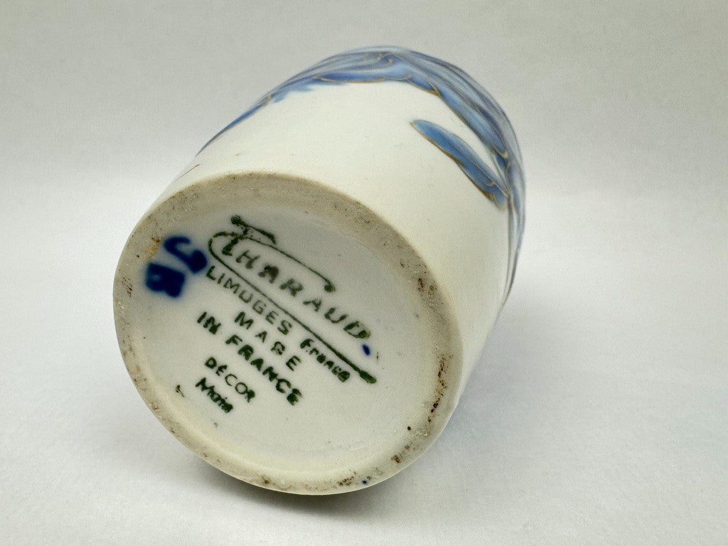 Vase n°7 Tharaud - Années 1950/60 - Décor Floral sur Fond Bleu et Or