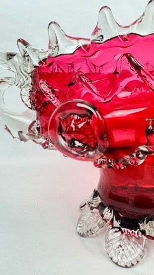Jardinière en verre rouge framboise dans le goût d'Auguste Jean ou de Legras
