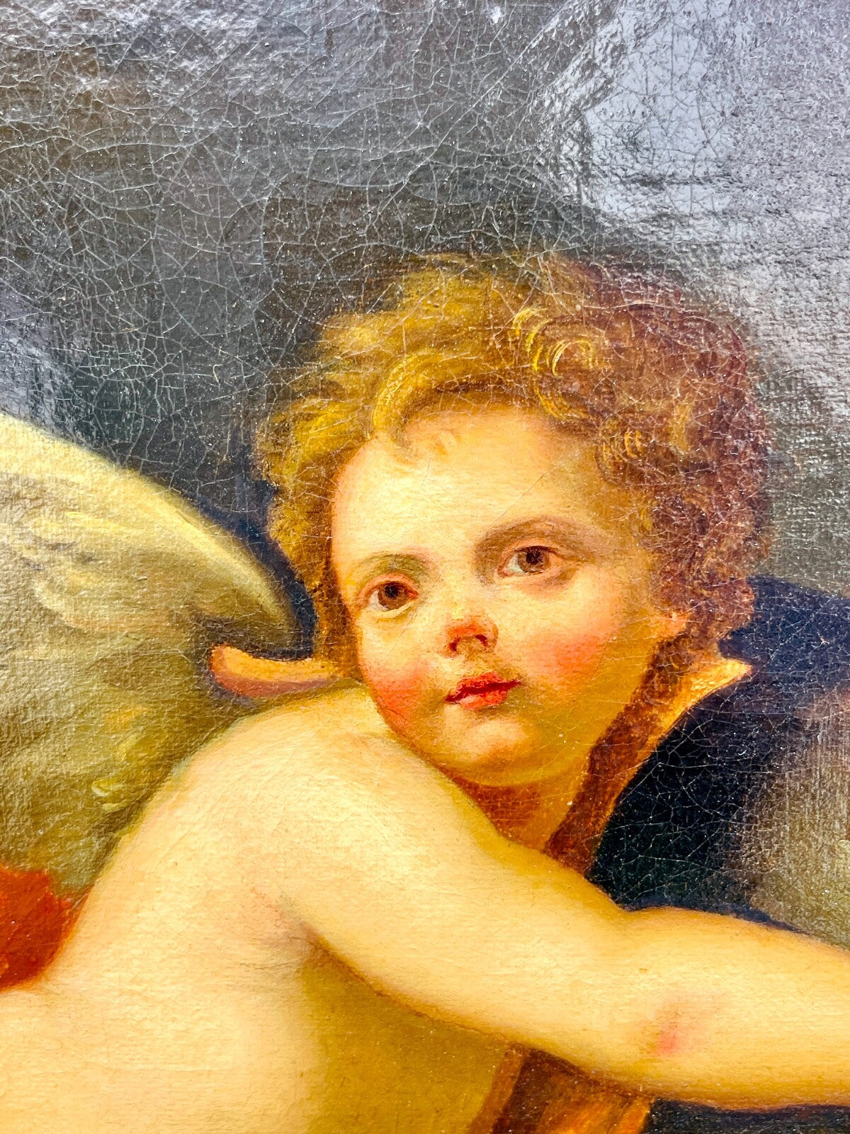 Huile Sur Toile, école Fin 17ème Début 18ème, Amour Tiré Par Un Dauphin