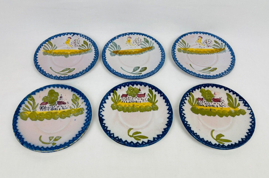 Suite de 6 assiettes miniatures en faïence de Charolles poupée, beurre