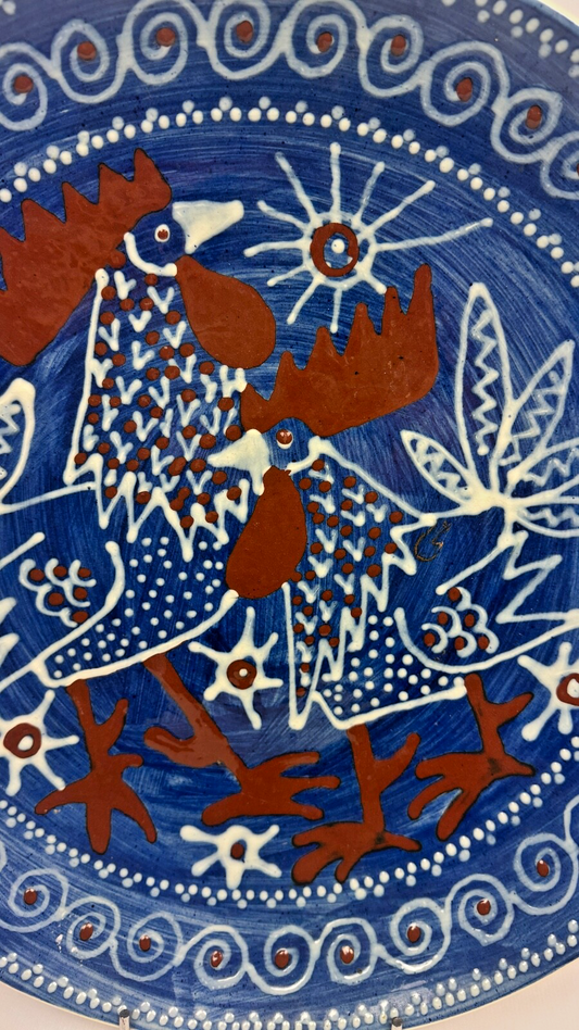 Grand plat en céramique aux coqs par Svend P. Jørgensen 1966 Ravnild Danmark