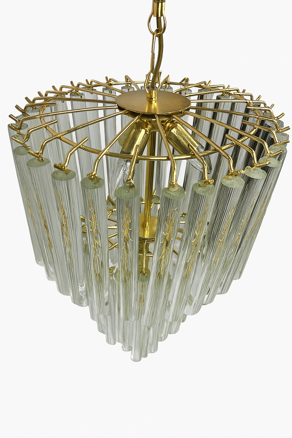 Lustre 3 rangs de tubes cristal Giesse Senago dans le gout de Venini, Italie