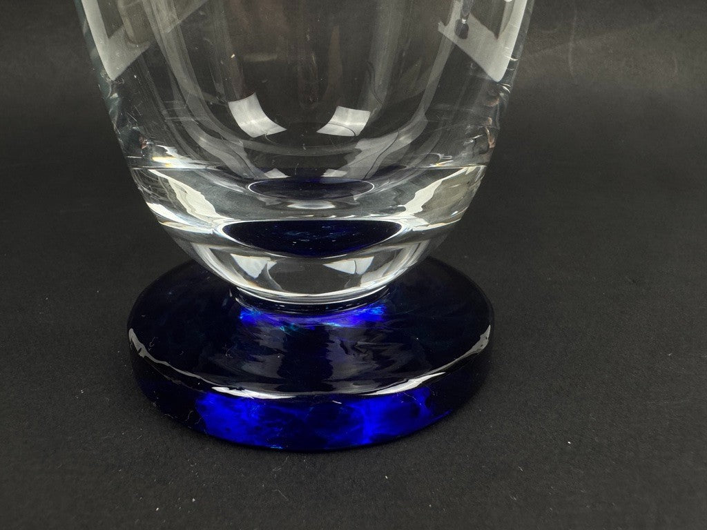 Série de 3 verres à orangeade en cristal – pied bleu cobalt