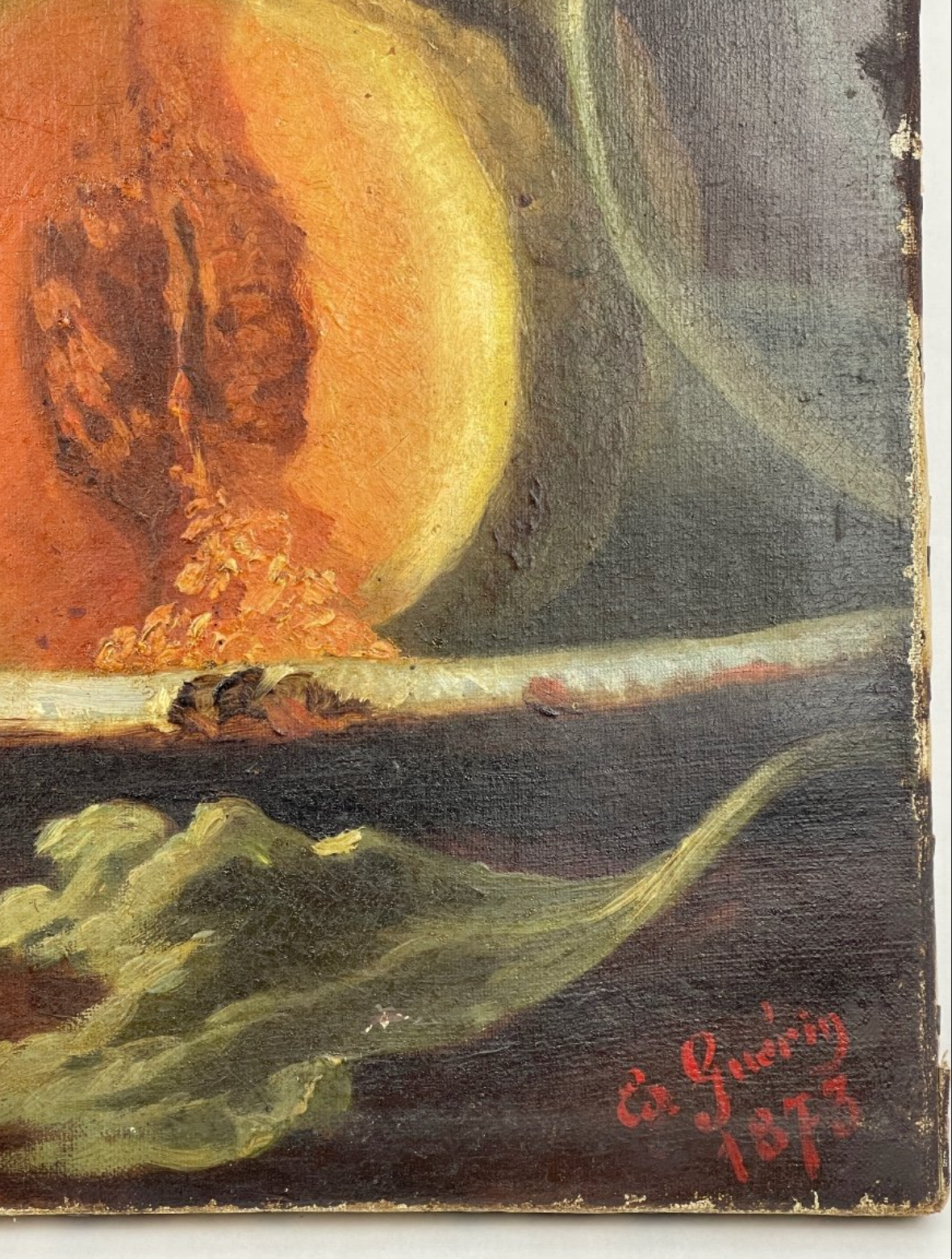 Nature morte melon et pichet à l'étoile - Ed. Guérin 1873 Huile/toile