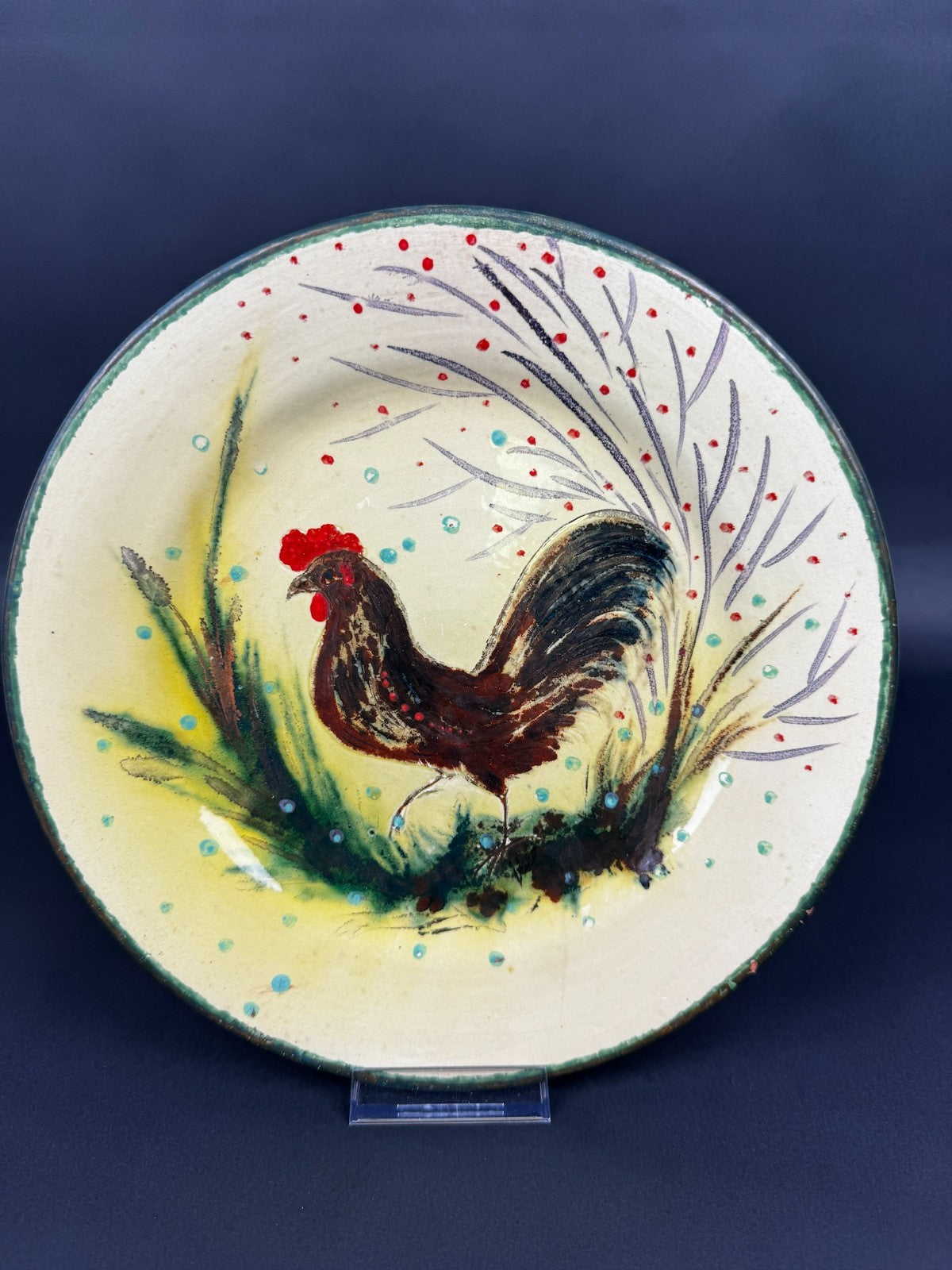 Service signé Costa Diaz – 6 assiettes plates + 1 grand plat – faïence catalane
