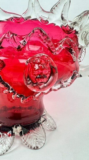 Jardinière en verre rouge framboise dans le goût d'Auguste Jean ou de Legras