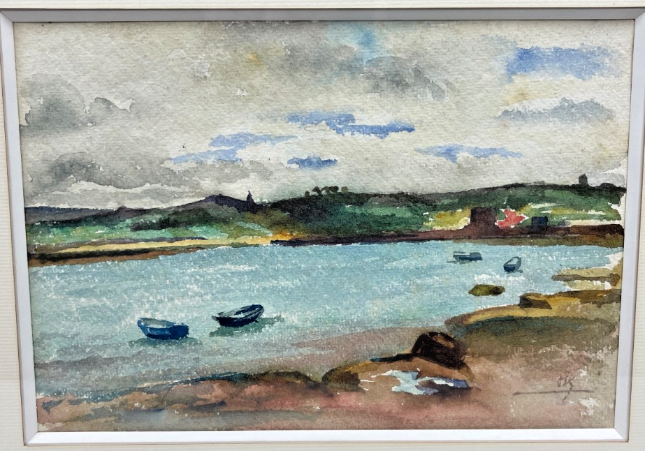 Aquarelle Marine, Barques Dans Une Baie