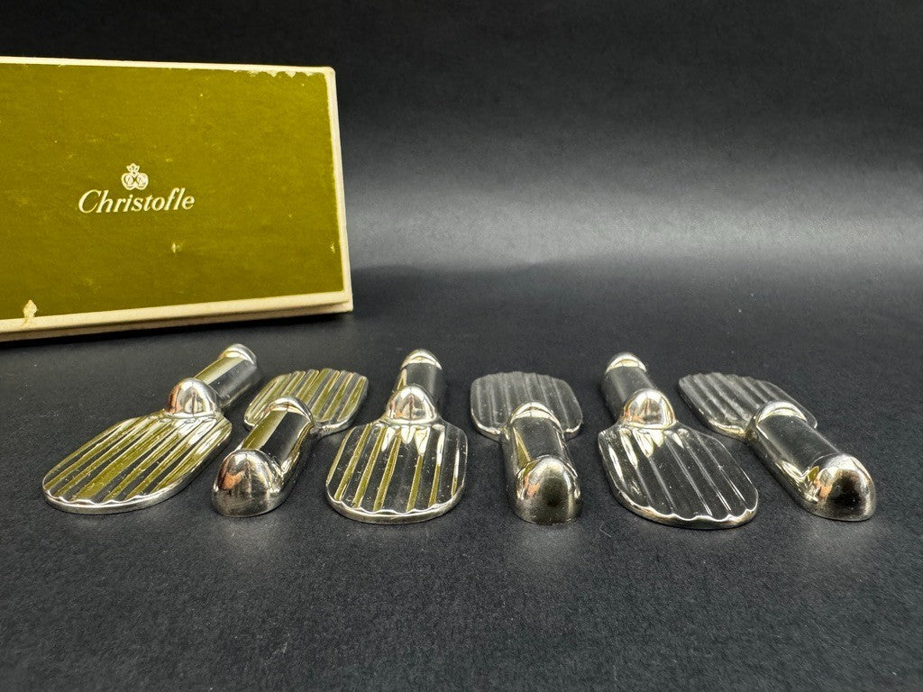 Christofle – Suite de 6 porte-couteaux en métal argenté, modèle Raquettes, avec