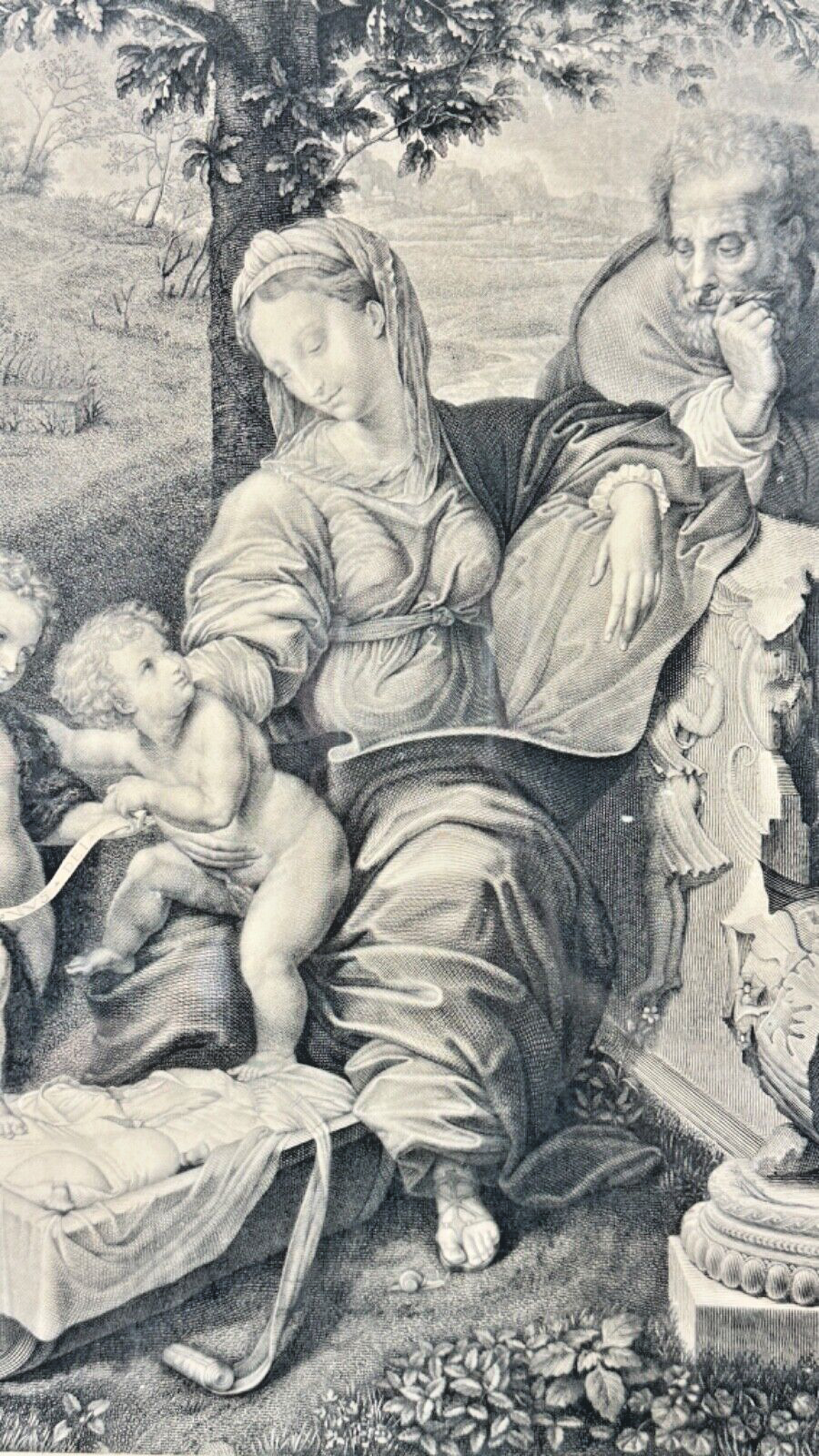 La madone au chêne par Giulo Romano (Jules Romain) - Gravure 19ème