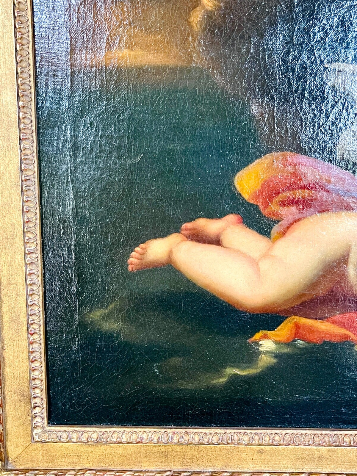 Huile Sur Toile, école Fin 17ème Début 18ème, Amour Tiré Par Un Dauphin