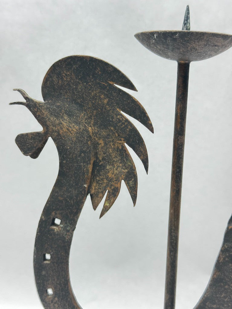 Chandelier coq en fer forgé esprit Marolles Jean Touret vers 1950