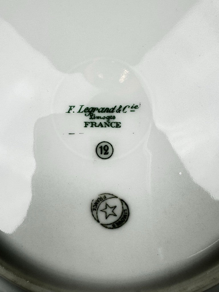 6 assiettes anciennes Limoges F Legrand noir et or, 18,5 cm