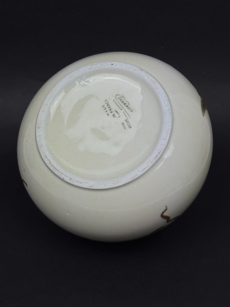 Vase boule en porcelaine de Limoges, Manufacture Tharaud - Décor peint main