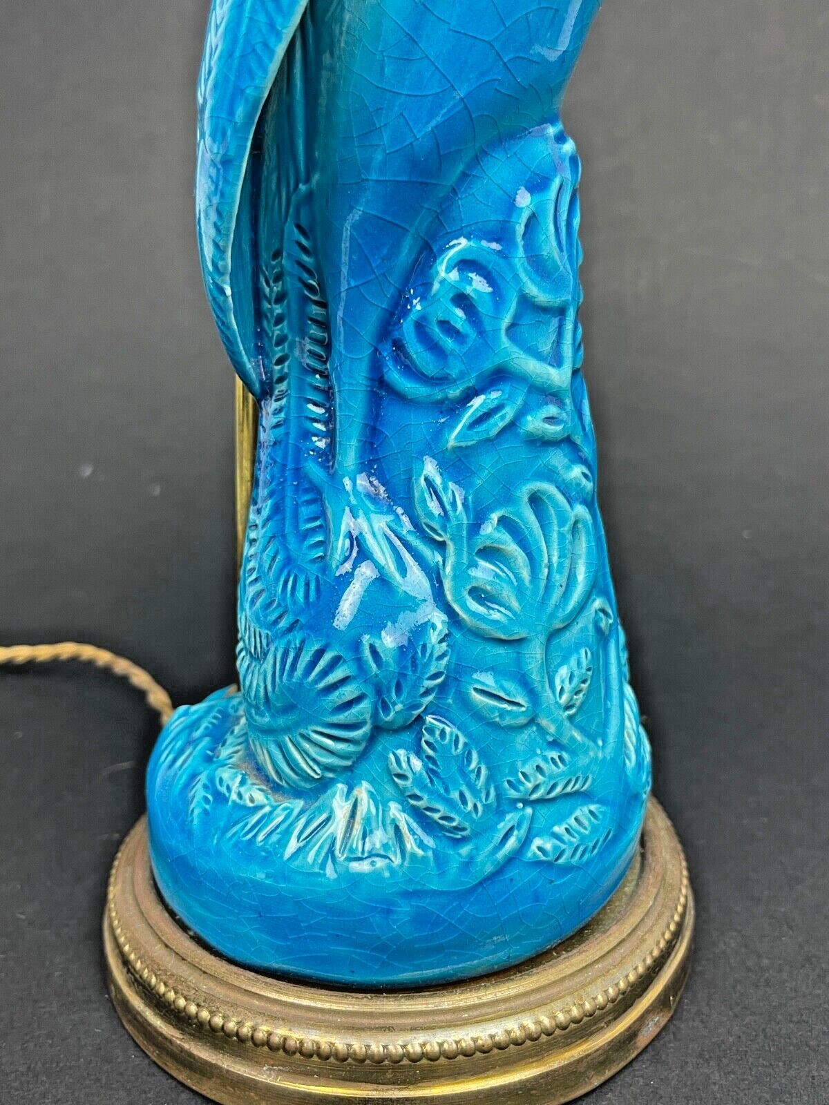 Pied De Lampe En Porcelaine Bleue De Chine, Phoenix