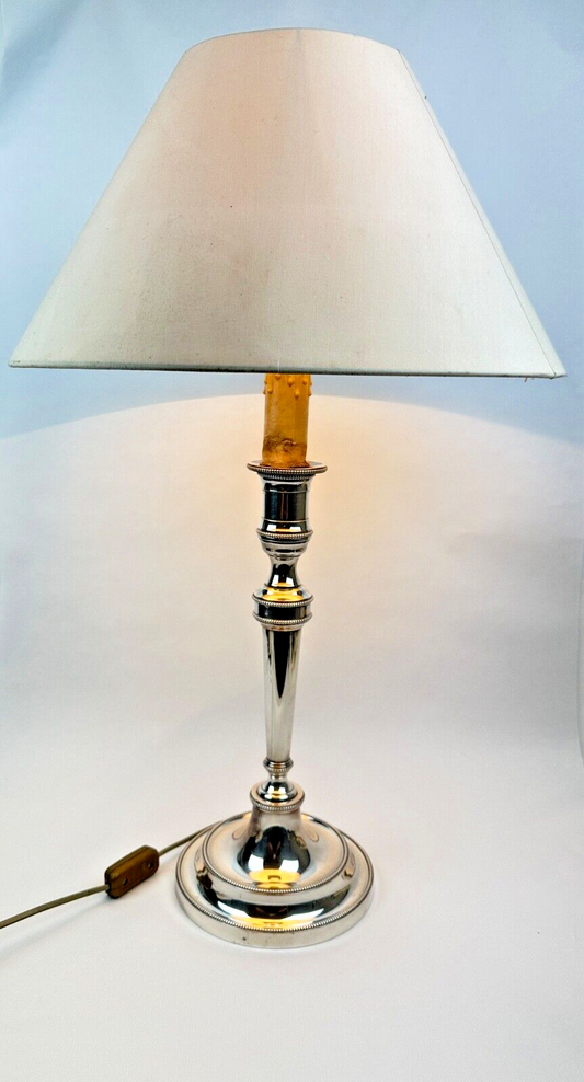 Grand Pied De Lampe En Bronze Argenté, Grand Bougeoir