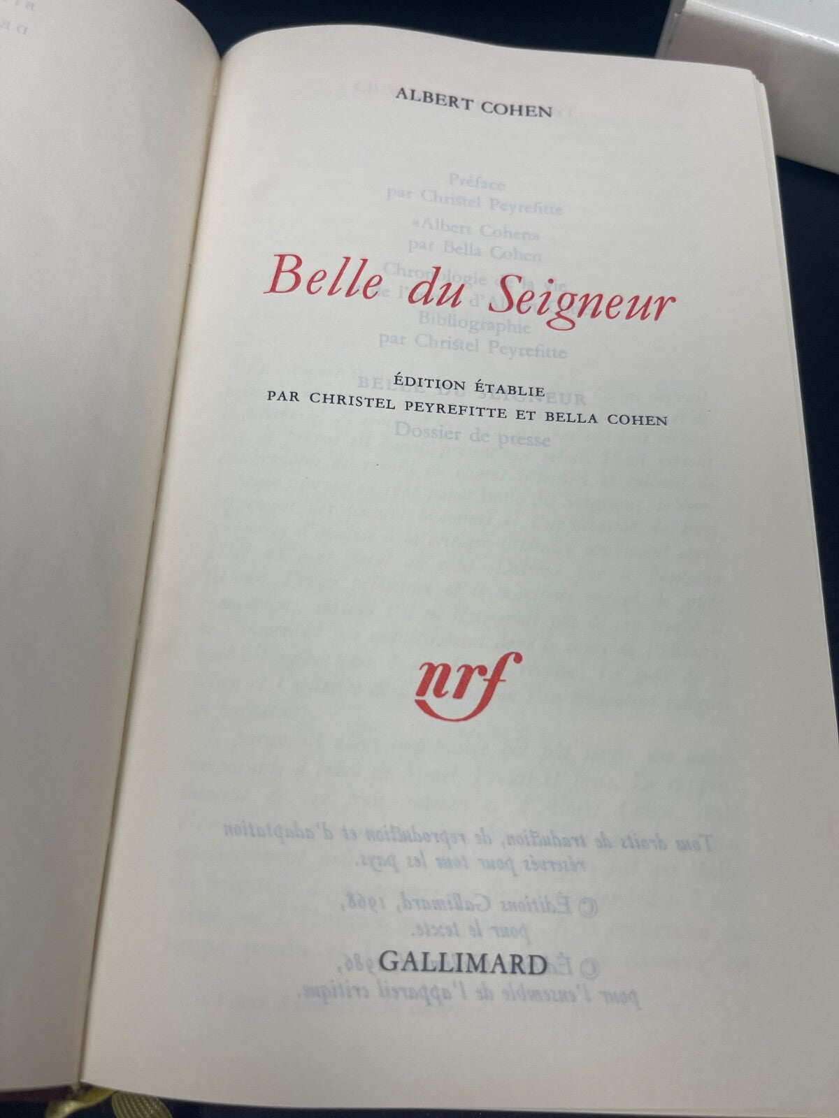 LA PLEIADE :  Albert Cohen Belle du Seigneur / 1986