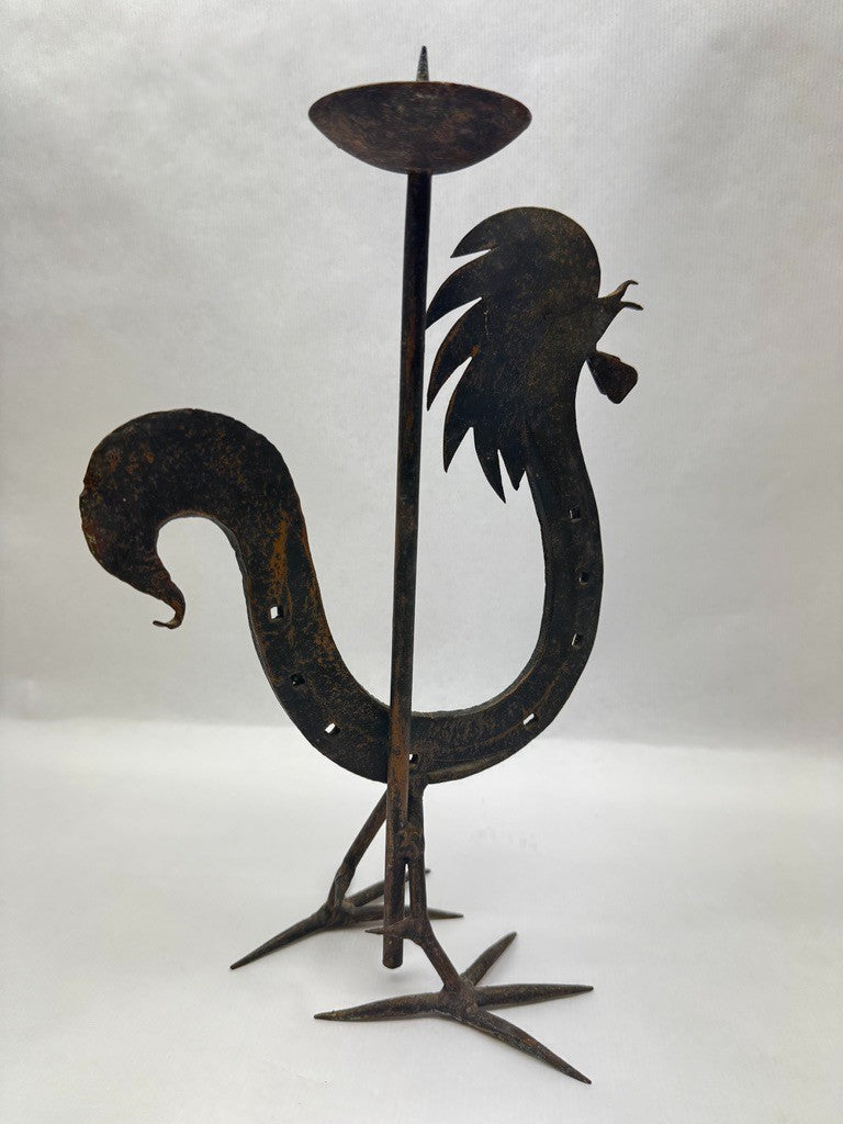Chandelier coq en fer forgé esprit Marolles Jean Touret vers 1950