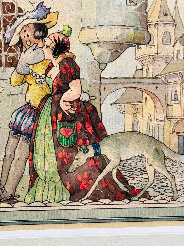 André Reuze (1896–1984) Aquarelle originale Scène de rue médiévale