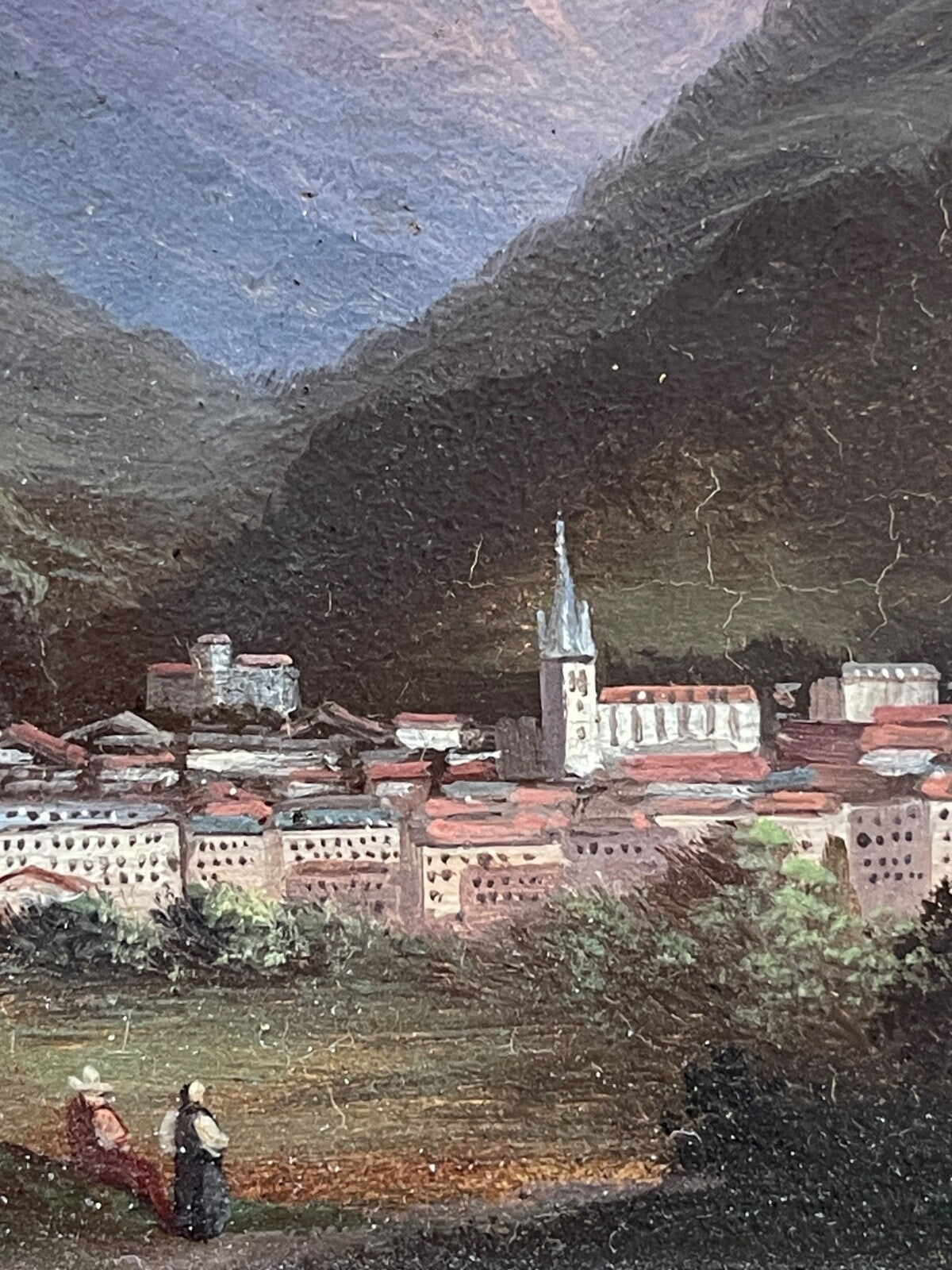 Huile sur panneau, école Suisse 19ème, Paysage montagneux