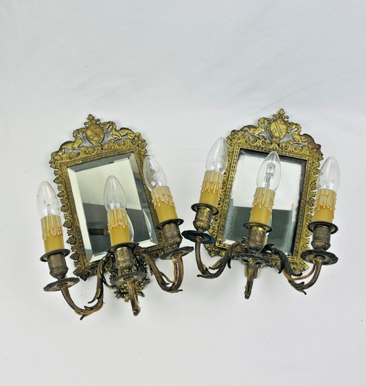 Paire d'appliques miroir en bronze 19ème